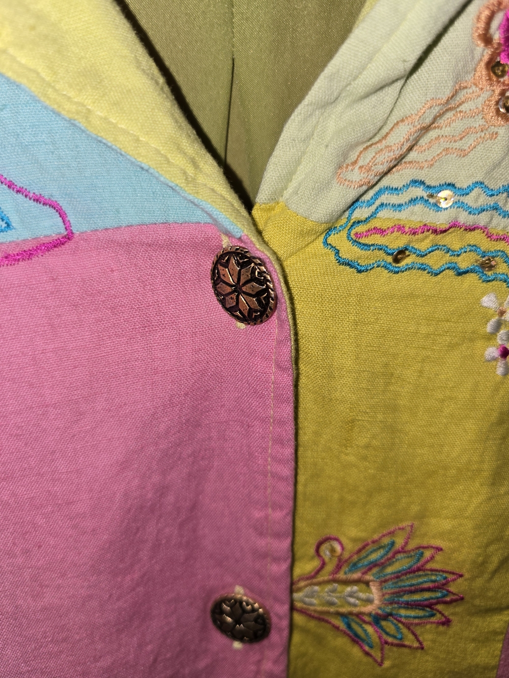Indigo Moon Pastel Patchwork Embroidered Button Front Jacket - Picture 8 of 14